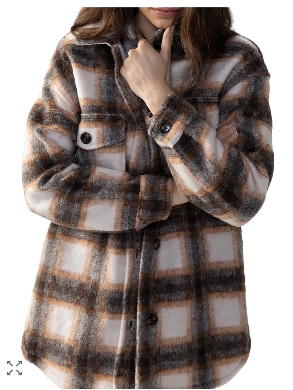 Sanctuary Brown & Cream Plaid Button-Up Jacket - Picture 5 of 7